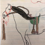 SOLD C. 1900 Pennsylvania School Boy Drawing of Man and Horse, Bird and Horse Head on Reverse