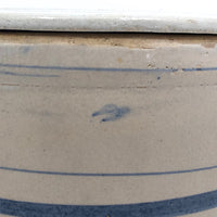 Lidded Old White and Blue Striped Stoneware Crock
