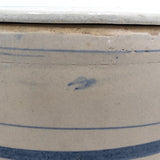 Lidded Old White and Blue Striped Stoneware Crock