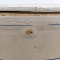 Lidded Old White and Blue Striped Stoneware Crock