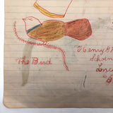 SOLD C. 1900 Pennsylvania School Boy Drawing of Man and Horse, Bird and Horse Head on Reverse