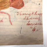 SOLD C. 1900 Pennsylvania School Boy Drawing of Man and Horse, Bird and Horse Head on Reverse