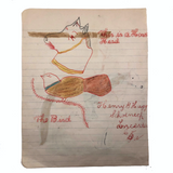 SOLD C. 1900 Pennsylvania School Boy Drawing of Man and Horse, Bird and Horse Head on Reverse