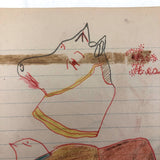 SOLD C. 1900 Pennsylvania School Boy Drawing of Man and Horse, Bird and Horse Head on Reverse