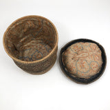 Antique Finely Handwoven Lidded and Lined Grass Sewing Basket