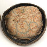 Antique Finely Handwoven Lidded and Lined Grass Sewing Basket