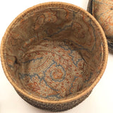 Antique Finely Handwoven Lidded and Lined Grass Sewing Basket