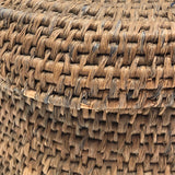 Antique Finely Handwoven Lidded and Lined Grass Sewing Basket