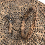 Antique Finely Handwoven Lidded and Lined Grass Sewing Basket