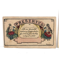Pair of 19th C. Hand-colored  Reward of Merits with Birds