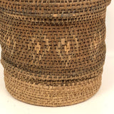 Antique Finely Handwoven Lidded and Lined Grass Sewing Basket
