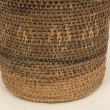 Antique Finely Handwoven Lidded and Lined Grass Sewing Basket