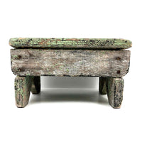 Beautiful Primitive Antique Stool with Crate Wood Sides and Old Green Paint