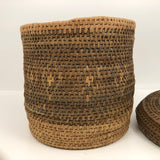 Antique Finely Handwoven Lidded and Lined Grass Sewing Basket