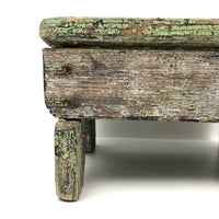 Beautiful Primitive Antique Stool with Crate Wood Sides and Old Green Paint
