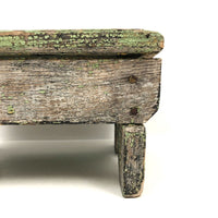Beautiful Primitive Antique Stool with Crate Wood Sides and Old Green Paint