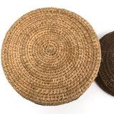 Antique Finely Handwoven Lidded and Lined Grass Sewing Basket