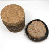 Antique Finely Handwoven Lidded and Lined Grass Sewing Basket