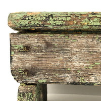 Beautiful Primitive Antique Stool with Crate Wood Sides and Old Green Paint