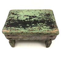 Beautiful Primitive Antique Stool with Crate Wood Sides and Old Green Paint