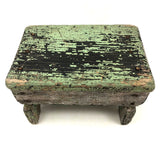 Beautiful Primitive Antique Stool with Crate Wood Sides and Old Green Paint