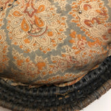 Antique Finely Handwoven Lidded and Lined Grass Sewing Basket