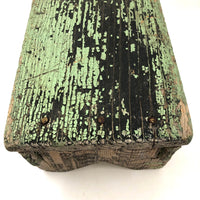 Beautiful Primitive Antique Stool with Crate Wood Sides and Old Green Paint
