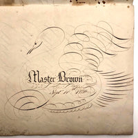 Master Brown's 1820 British Calligraphy Practice Notebook with Spencerian Drawing