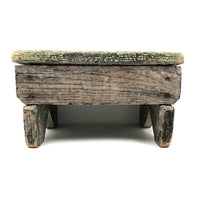 Beautiful Primitive Antique Stool with Crate Wood Sides and Old Green Paint