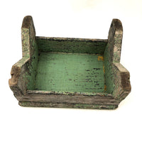 Beautiful Primitive Antique Stool with Crate Wood Sides and Old Green Paint