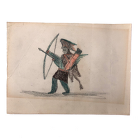Old Naive Drawing of Native American Warrior with Bow and Arrow