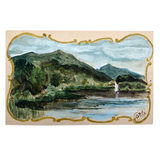 British Hand-painted Lake Landscape Postcard with Gold Painted Frame, c. 1910