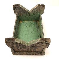 Beautiful Primitive Antique Stool with Crate Wood Sides and Old Green Paint