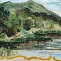 British Hand-painted Lake Landscape Postcard with Gold Painted Frame, c. 1910