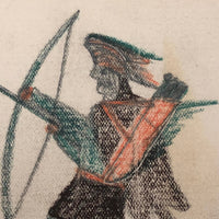 Old Naive Drawing of Native American Warrior with Bow and Arrow