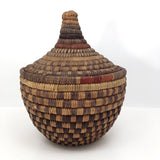 Colorful Vintage Handwoven Lidded Basket Presumed African