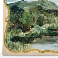 British Hand-painted Lake Landscape Postcard with Gold Painted Frame, c. 1910