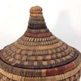 Colorful Vintage Handwoven Lidded Basket Presumed African