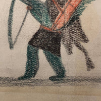 Old Naive Drawing of Native American Warrior with Bow and Arrow