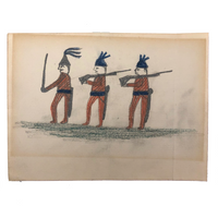 Wonderful Old Naive Drawing of Three Soldiers on Laid Paper