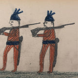 Wonderful Old Naive Drawing of Three Soldiers on Laid Paper