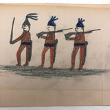 Wonderful Old Naive Drawing of Three Soldiers on Laid Paper