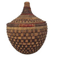 Colorful Vintage Handwoven Lidded Basket Presumed African