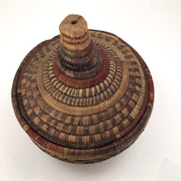 Colorful Vintage Handwoven Lidded Basket Presumed African