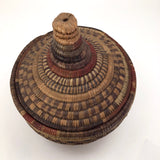 Colorful Vintage Handwoven Lidded Basket Presumed African