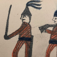 Wonderful Old Naive Drawing of Three Soldiers on Laid Paper