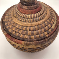 Colorful Vintage Handwoven Lidded Basket Presumed African