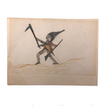 Naive Drawing of Warrior in Orange with Hooked Club