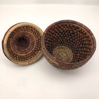 Colorful Vintage Handwoven Lidded Basket Presumed African