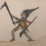 Naive Drawing of Warrior in Orange with Hooked Club